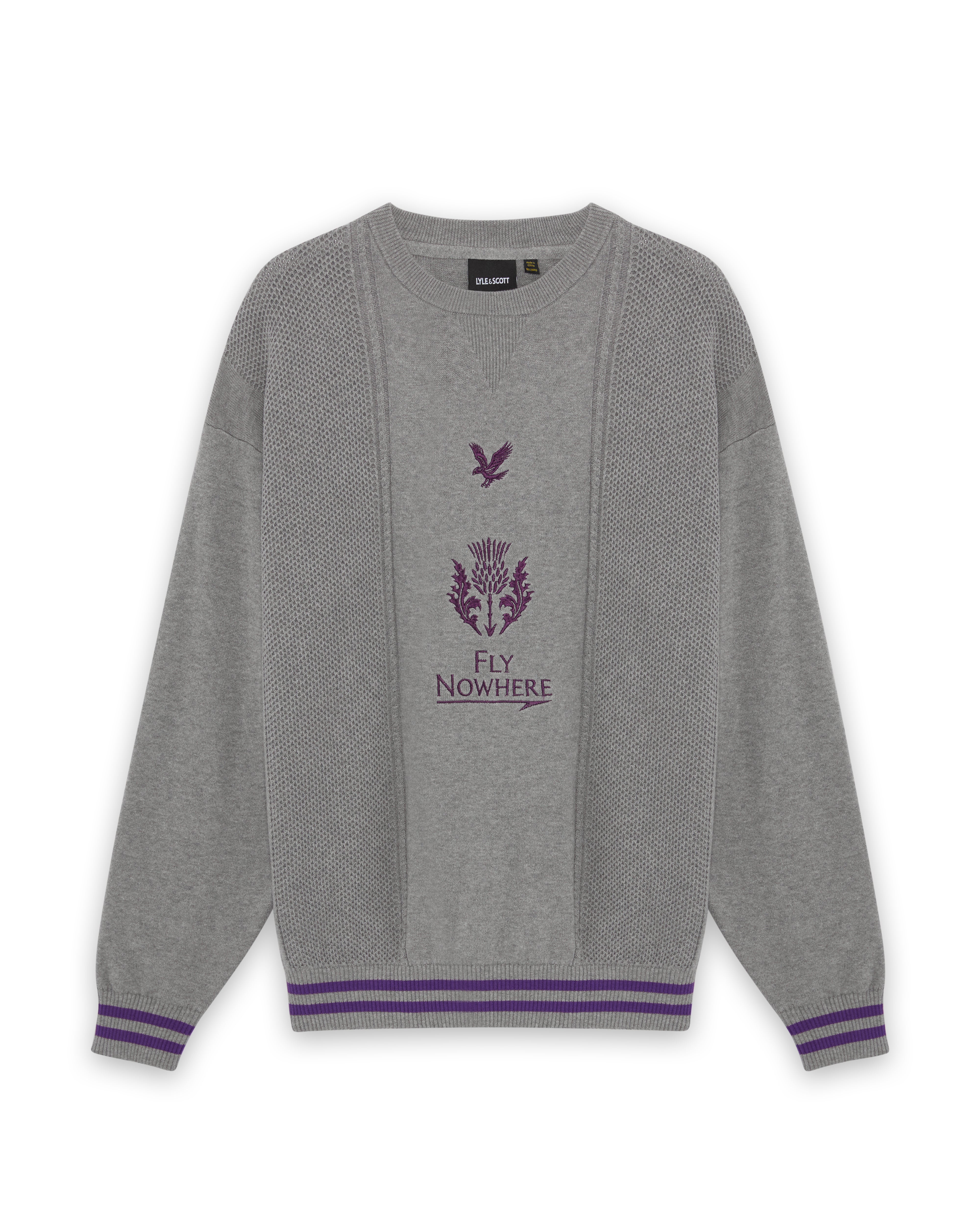 Fly Nowhere + Lyle & Scott Knit Stripe Jumper Mid Grey Marl